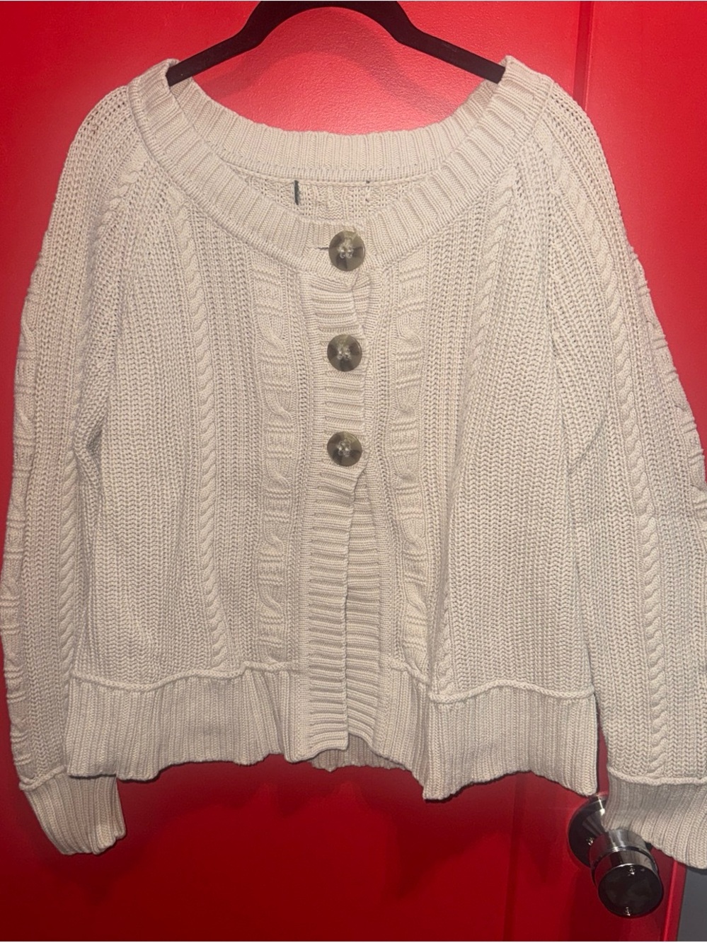 Source Unknown Cream Cable Knit Button-Up Cardigan